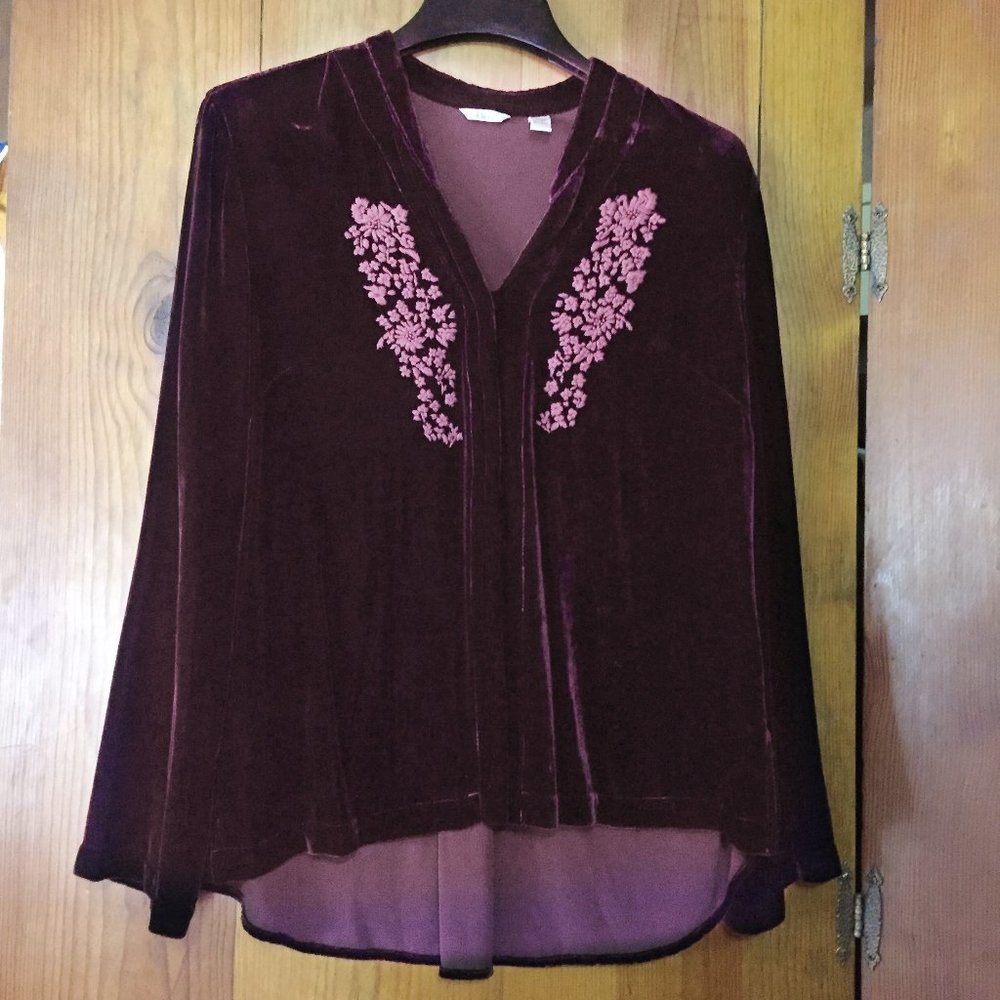 KLEEN Velvet Burgundy Embroidered Blouse